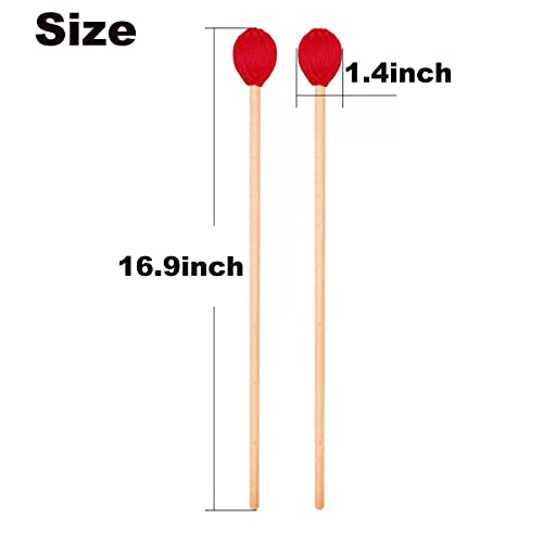 YUNNLEZT Medium Hard Red Yarn Marimba Mallets with Maple Handles for Percussion Marimba Playing - Image 4