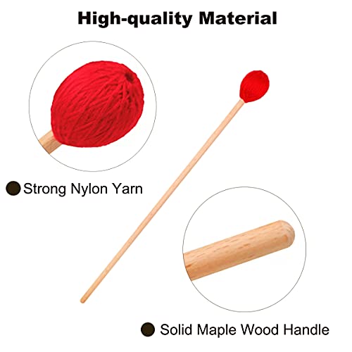 YUNNLEZT Medium Hard Red Yarn Marimba Mallets with Maple Handles for Percussion Marimba Playing - Image 3