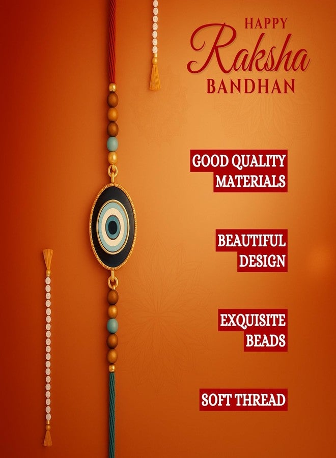 Sage Square Evil Eye Rakhi for Brother, Bhai with Roli Chawal | Raksha Bandhan | Designer Beads, Stones, Decorative Work | Stylish Handcrafted Rakhi Gifting for Sibling Festival Celebration (Type 1) - Image 4