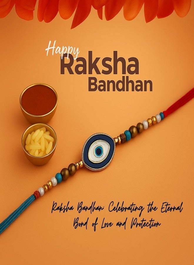 Sage Square Evil Eye Rakhi for Brother, Bhai with Roli Chawal | Raksha Bandhan | Designer Beads, Stones, Decorative Work | Stylish Handcrafted Rakhi Gifting for Sibling Festival Celebration (Type 1) - Image 2