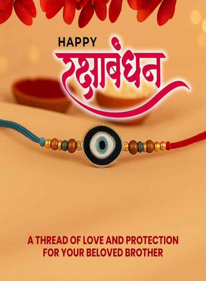 Sage Square Evil Eye Rakhi for Brother, Bhai with Roli Chawal | Raksha Bandhan | Designer Beads, Stones, Decorative Work | Stylish Handcrafted Rakhi Gifting for Sibling Festival Celebration (Type 1) - Image 5