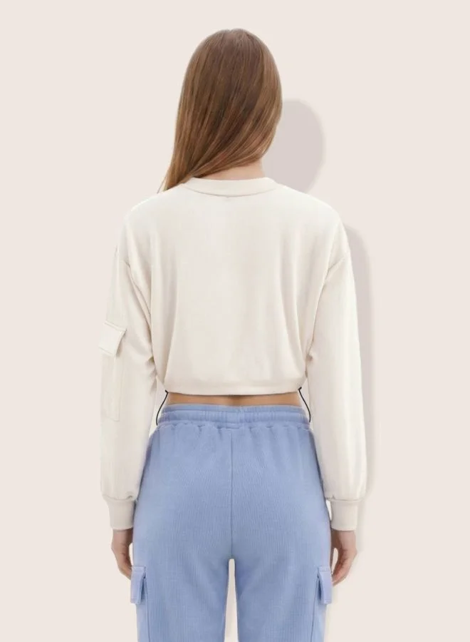 Freehand  Women Boxy Fit Solid Crew Neck Long Sleeve Cropped Sweatshirt  | Best Price UAE