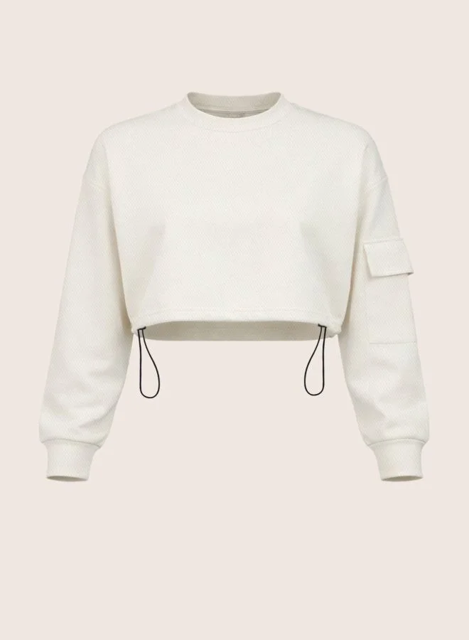 Freehand  Women Boxy Fit Solid Crew Neck Long Sleeve Cropped Sweatshirt  | Best Price UAE