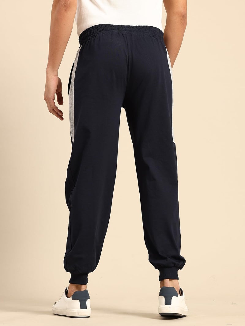 John Players Men's Cotton Joggers with Contrast Side Panel (JLB006M08_Blue_M) - Image 2