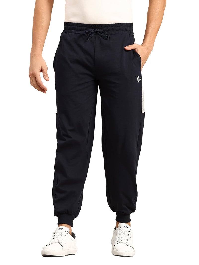 John Players Men's Cotton Joggers with Contrast Side Panel (JLB006M08_Blue_M) - Image 1