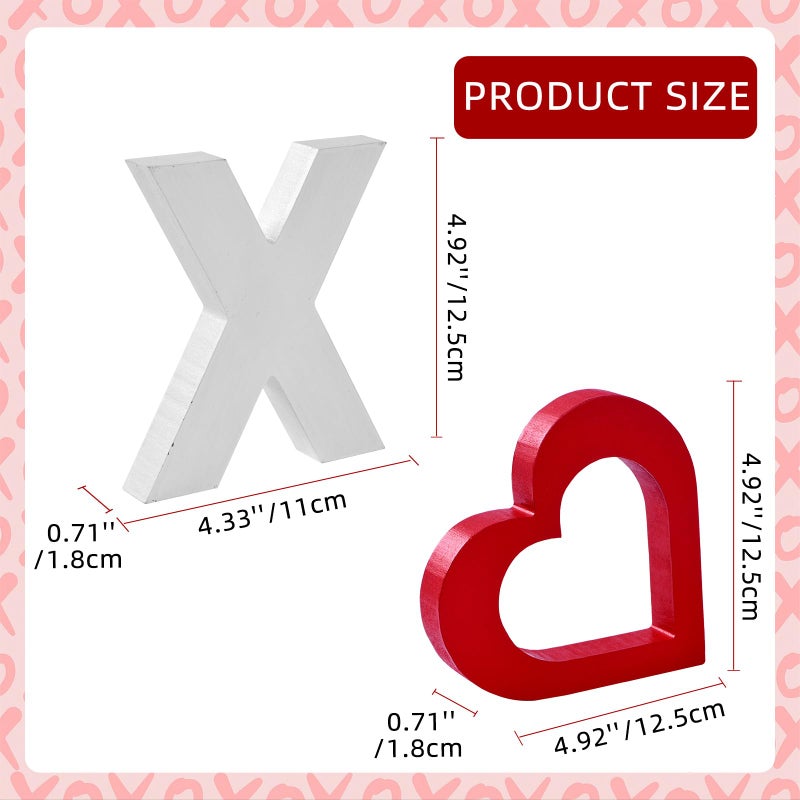 Ovootok Valentineâ€™s Day XOXO Table Decor, Rustic Valentineâ€™s Day Home Decorations, Freestanding Wooden Heart Sign for Tiered Tray, Mantel, Shelf, Table, Farmhouse Valentine Decor (white red) - Image 2