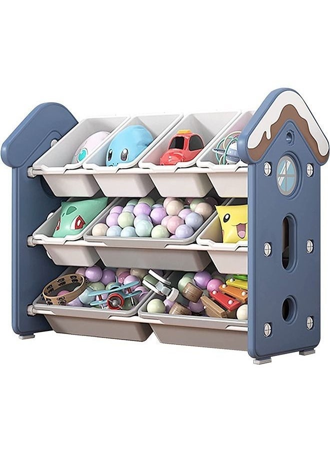 Beauenty Children Deluxe Multi-Bin Toy Organizer, Storage Bins Toy Boxes, Children's Toy Storage Rack, Household Living Room Baby Storage, 9 Storage Boxes, with Stickers, Non-slip Mats, Ferrules, Hooks, Blue - Image 1