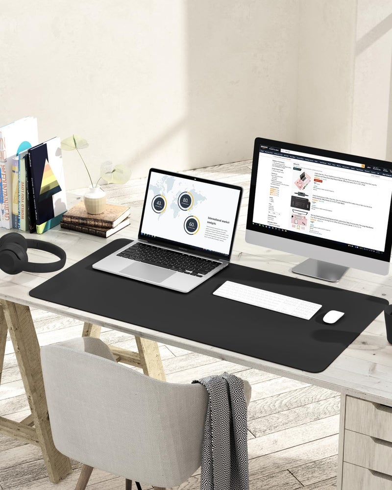 YSAGi Non-Slip Leather Desk Pad L Size, Waterproof Laptop Computer Desk Keyboard Mat, Table Protector Blotter Mat, Large Mouse Pad for Office/Work/Home/Decor(Black, 35.4" x 17") - Image 2