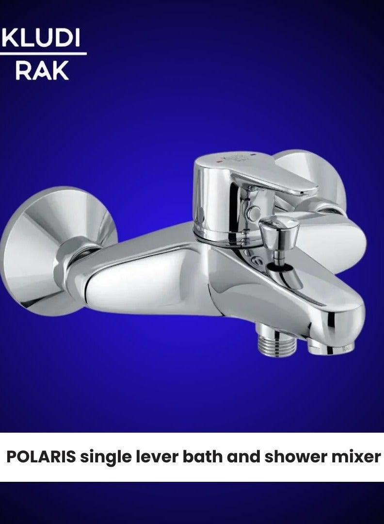 كلودي راك KLUDI RAK RAK10002-87 Polaris Single Lever Bath and Shower Mixer - Chrome Finish, Wall Fastening, Solid Lever, Aerator M24 x 1, Ceramic Cartridge, Hot Water Safety, Backflow Protection - Image 2