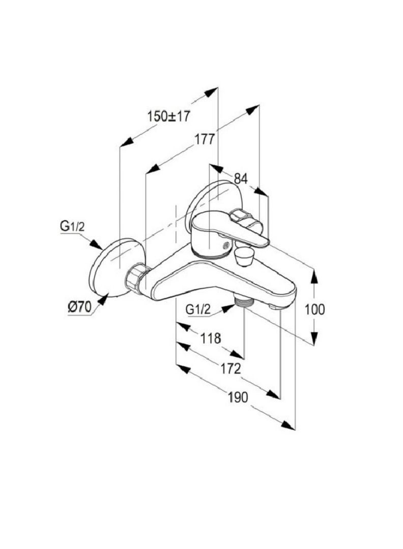 كلودي راك KLUDI RAK RAK10002-87 Polaris Single Lever Bath and Shower Mixer - Chrome Finish, Wall Fastening, Solid Lever, Aerator M24 x 1, Ceramic Cartridge, Hot Water Safety, Backflow Protection - Image 3