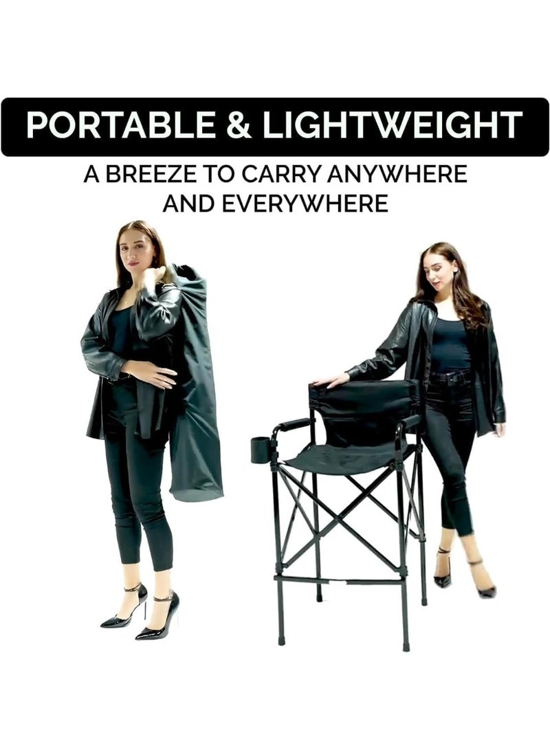 BLC Tall Foldable Director Chair, Aluminum Collapsible Lightweight Portable Makeup Chair with Carrying Bag, Makeup Artist Chair for Bedroom, Studio, Salon and Outdoor Activities - Image 2