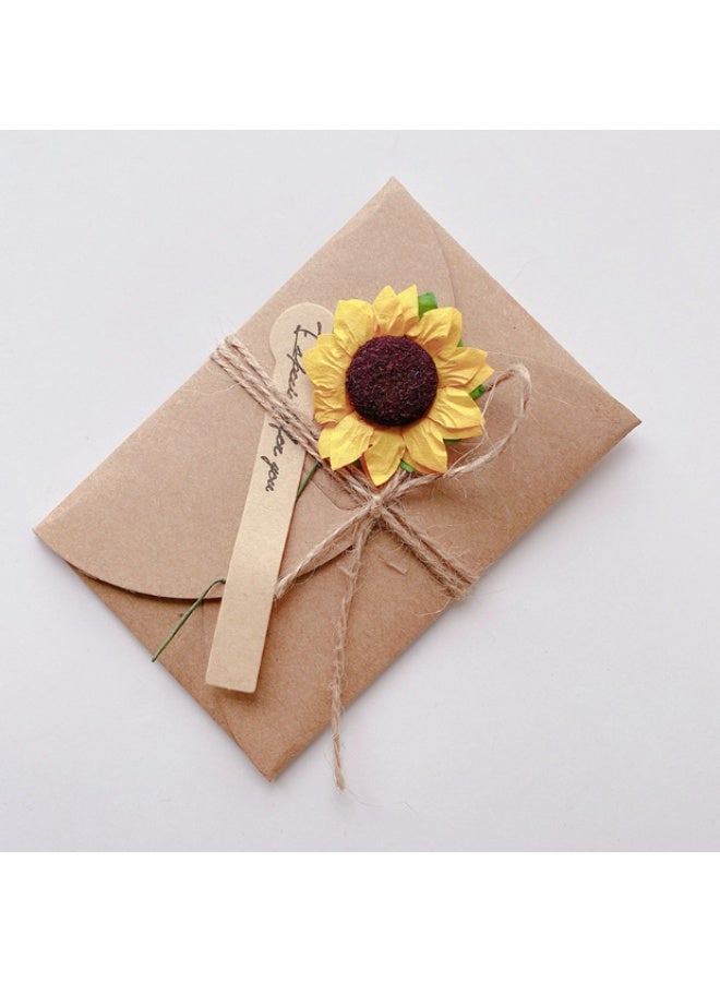 Generic Creative and simple DIY gift card handmade dried flower greeting card with kraft paper envelope jute rope birthday wedding gift (sunflower, lavender, red rose, white calla lily, purple carnation, 5 pieces)  - Image 2