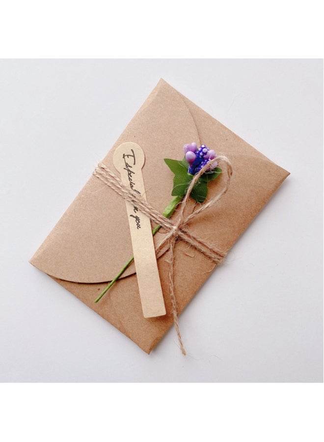 Generic Creative and simple DIY gift card handmade dried flower greeting card with kraft paper envelope jute rope birthday wedding gift (sunflower, lavender, red rose, white calla lily, purple carnation, 5 pieces)  - Image 5