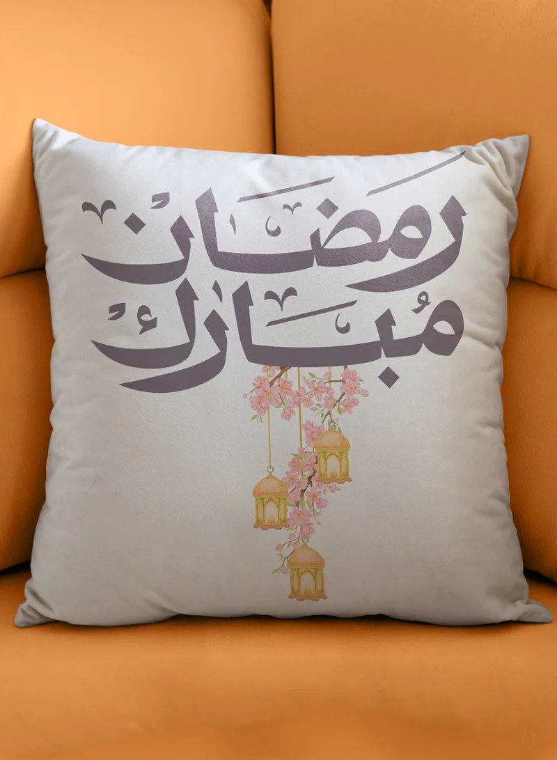 لوحة غطاء وسادة من البوليستر بتصميم رمضان مبارك ونمط ورود مع فوانيس رمضان