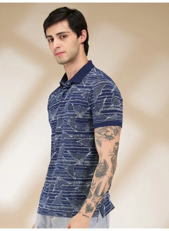 بيينغ هيومان Mens Midnight Blue Polo Collar Short Sleeve Polo T-Shirt