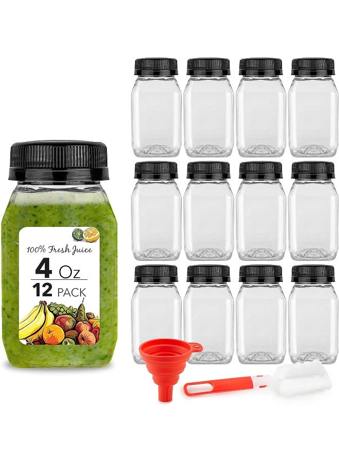 Stock Your Home 4 Ounce Mini Bottles for Mini Fridge, Reusable Juice Containers with Black Caps, Small Bottle for Liquids in Kids Lunch Box, Clear Empty Plastic Container with Lids for Juicing - Image 1