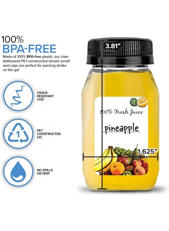 Stock Your Home 4 Ounce Mini Bottles for Mini Fridge, Reusable Juice Containers with Black Caps, Small Bottle for Liquids in Kids Lunch Box, Clear Empty Plastic Container with Lids for Juicing - Image 3