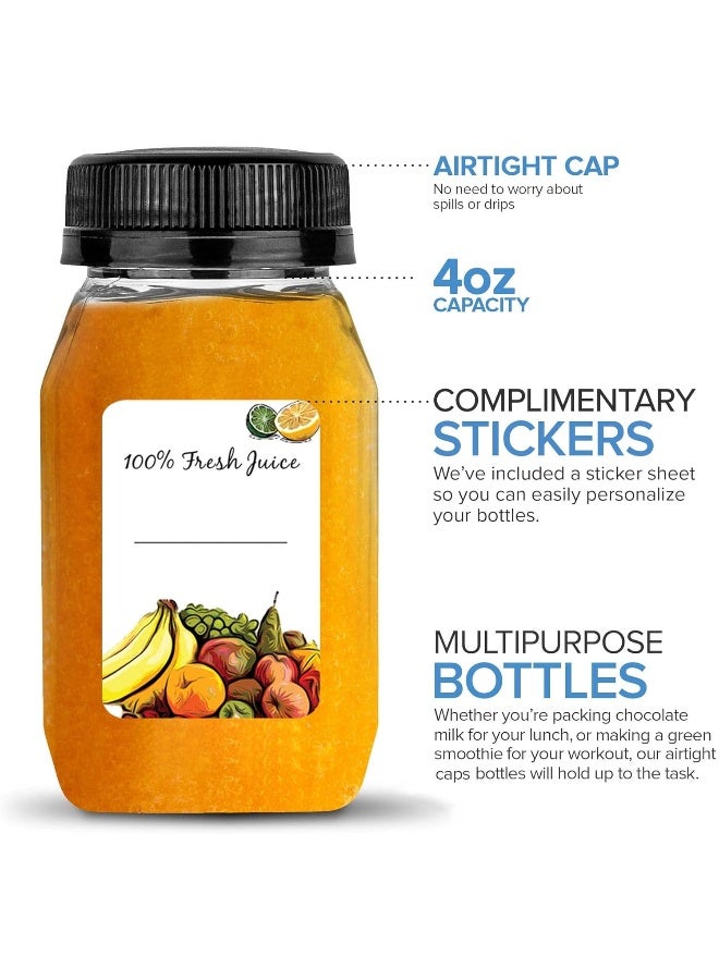 Stock Your Home 4 Ounce Mini Bottles for Mini Fridge, Reusable Juice Containers with Black Caps, Small Bottle for Liquids in Kids Lunch Box, Clear Empty Plastic Container with Lids for Juicing - Image 4