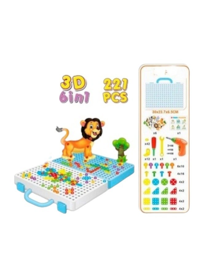221Pcs 3D 6 In 1 Stem Mosaic Building Blocks Peg Electric Drill Assemble Toy Set - Image 2