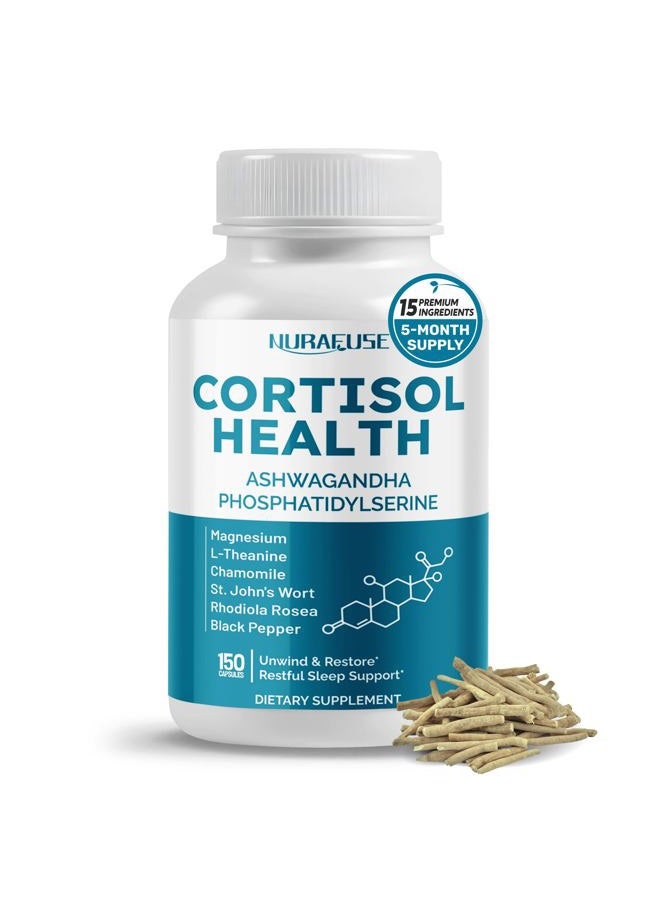 NURAFUSE CORTISOL Health Ashwagandha 15-in-1 Supplement with Magnesium Phosphatidylserine L-Theanine Chamomile Rhodiola Rosea Licorice Holy Basil - Made in The USA - Image 1