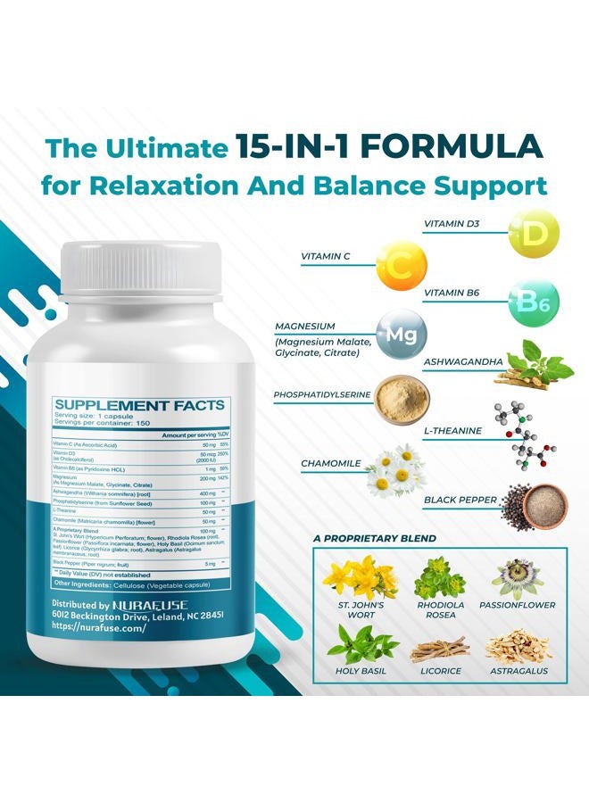 NURAFUSE CORTISOL Health Ashwagandha 15-in-1 Supplement with Magnesium Phosphatidylserine L-Theanine Chamomile Rhodiola Rosea Licorice Holy Basil - Made in The USA - Image 4
