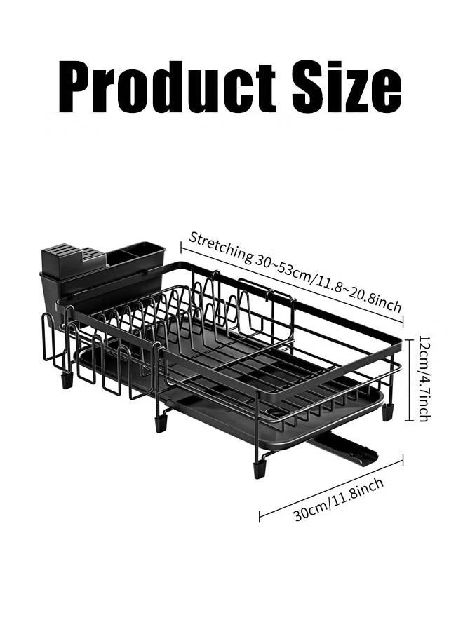 LOKIPA Iron Dish Drying Rack with Drainboard Dish Drainers for Kitchen Counter Extendable Spout Strainers with Utensil Holder and Knife Slots - Black  - Image 3