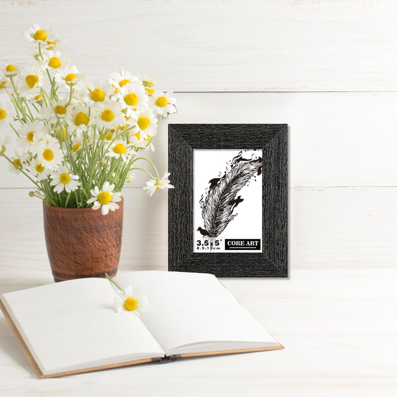 CORE ART 3.5x5 Picture Frame  Handmade Wood Rustic Black Photo Frame Set of 2  High Definition Semi-tempered Glass Wall or Tabletop Display - Image 4