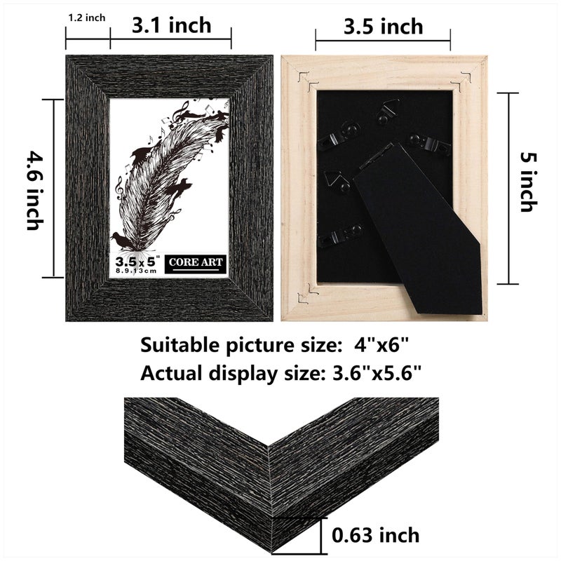 CORE ART 3.5x5 Picture Frame  Handmade Wood Rustic Black Photo Frame Set of 2  High Definition Semi-tempered Glass Wall or Tabletop Display - Image 2