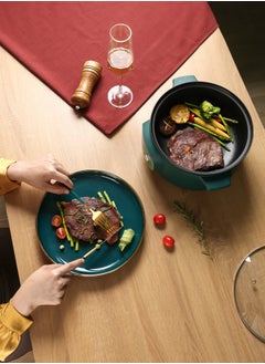 Shuer Household Multifunctional Intelligent Electric Skillet Electric Cooker Electric Frying Pan Retro Green  - Image 3