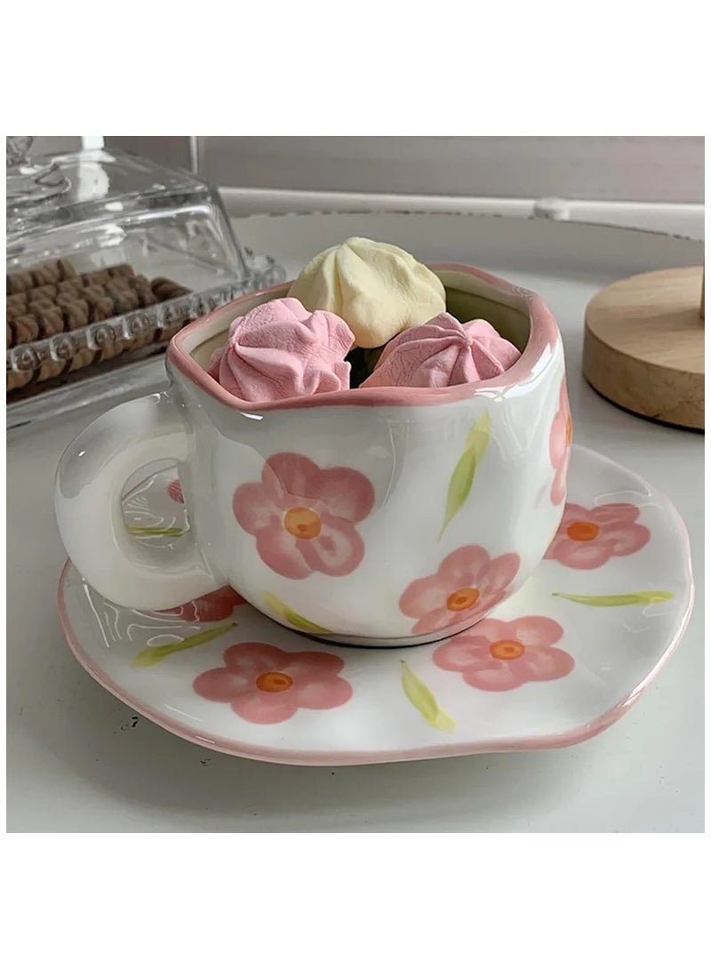 كوب قهوة سيراميك أبيض مزخرف بزهور وردية - سعة 250 مل - Image 3