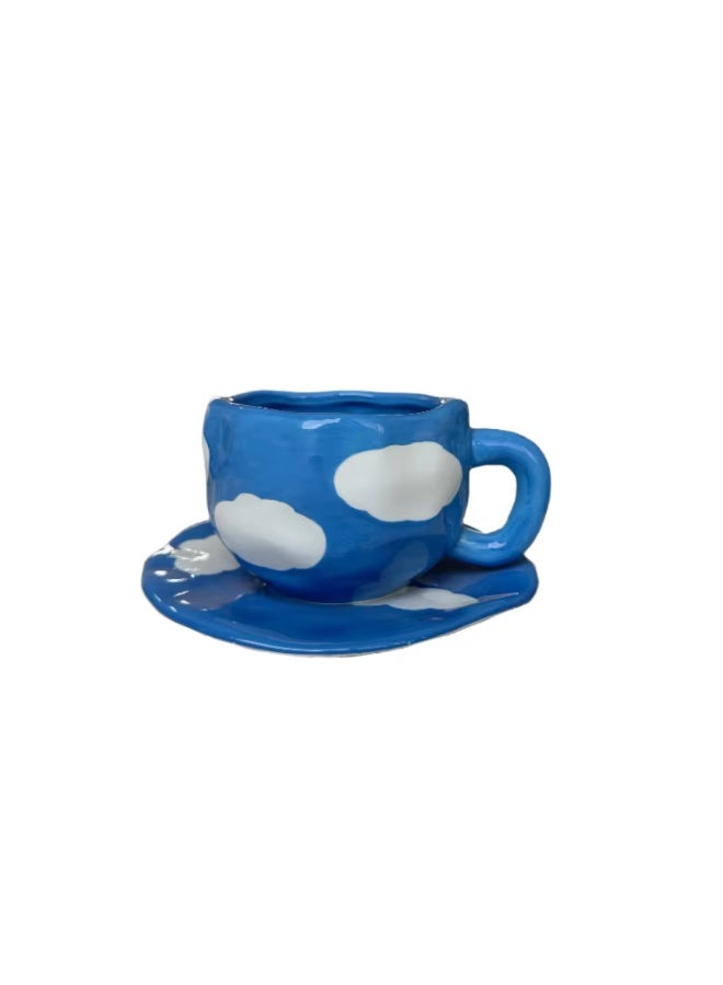 Noviko Blue Sky and White Cloud Coffee Mug with Saucer Ceramic Coffee Cup for Women - Image 5