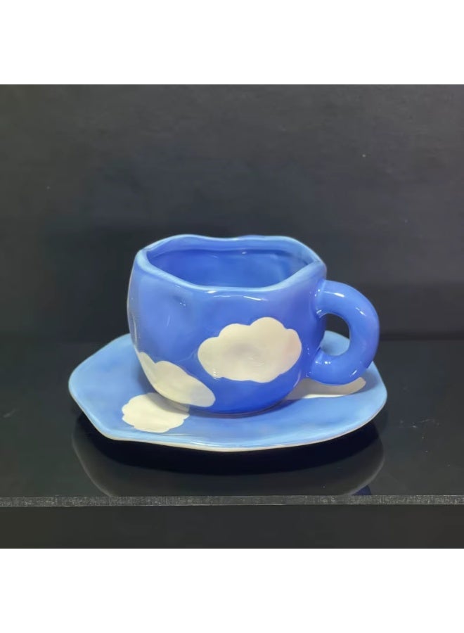 Noviko Blue Sky and White Cloud Coffee Mug with Saucer Ceramic Coffee Cup for Women - Image 5