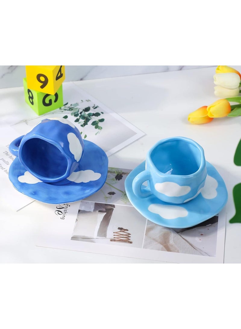 Noviko Blue Sky and White Cloud Coffee Mug with Saucer Ceramic Coffee Cup for Women - Image 3