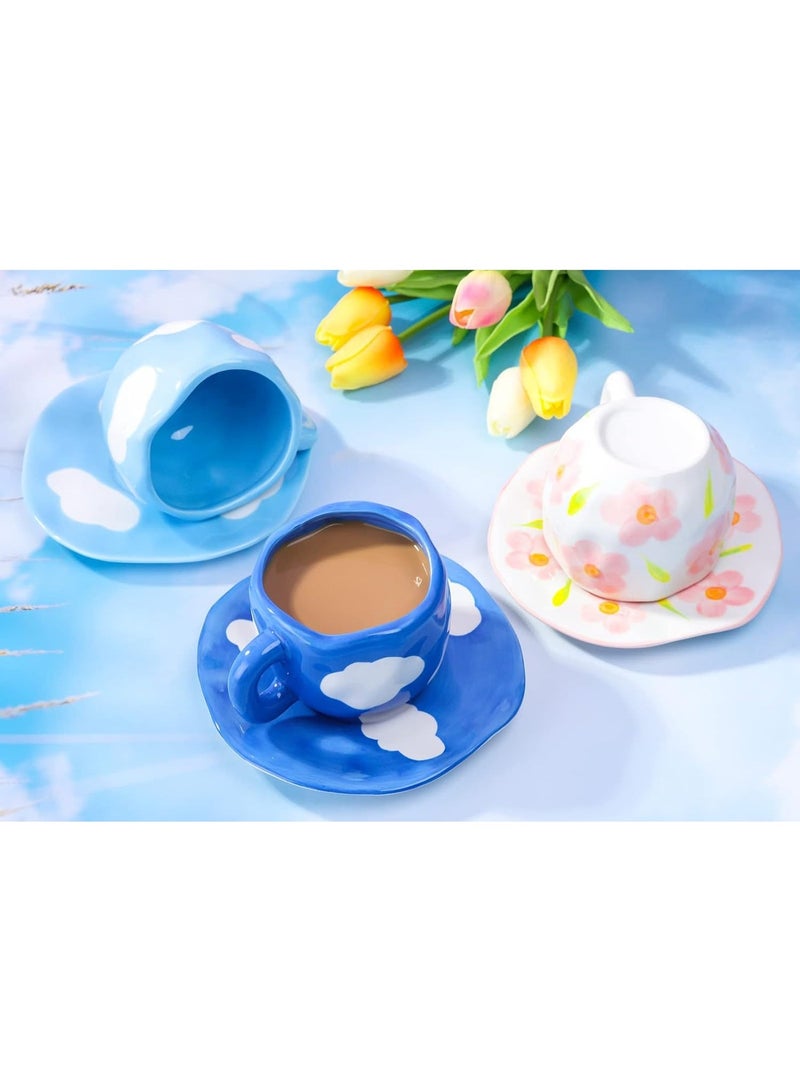 Noviko Blue Sky and White Cloud Coffee Mug with Saucer Ceramic Coffee Cup for Women - Image 2