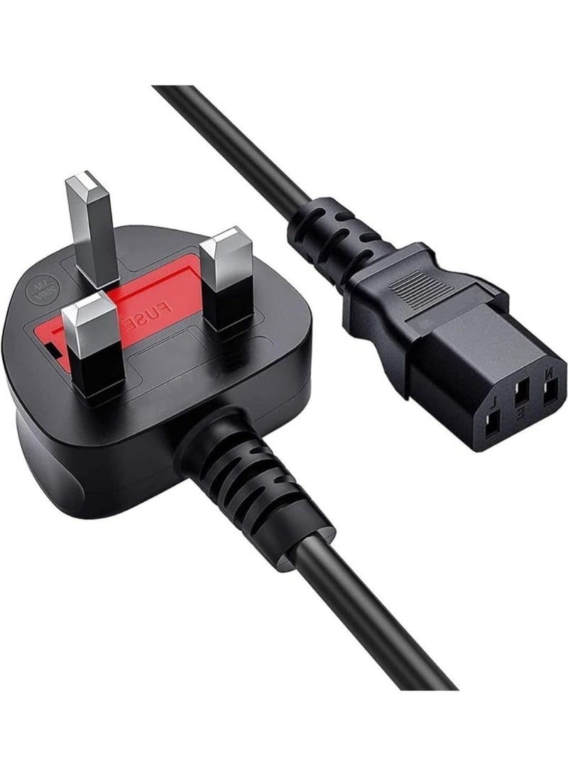 ترينفي كابل طاقة ثلاثي الأطراف (بريطاني/أوروبي)، كابل طاقة مكتبي لأجهزة الكمبيوتر المحمولة والتلفزيون والشاشات والطابعات وآلات التصوير، سلك غلاية مزود بحماية من الصمامات، يدعم حتى 220 فولت