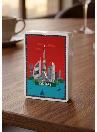 Premium Dubai Skyline Playing Cards – 2 Decks, made from high-quality durable plastic with a stylish Dubai skyline design. Waterproof, flexible, and long-lasting—perfect for travel, gifting, and everyday card games. - view 3