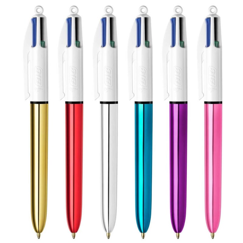 BIC 4 Colours Shine Retractable Ballpoint Pens Medium Point 10 mm Assorted Metallic Barrels Box of 12 - Image 2