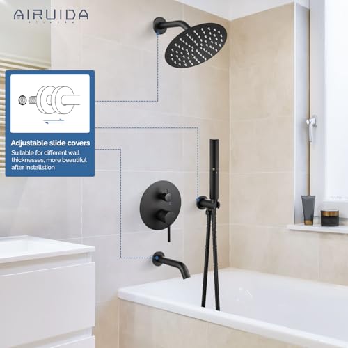 Airuida 3Function Rain Shower System Set Wall Mount Tub Shower Combo with Handheld Shower and Tub Spout8 Inch Shower HeadMatte Black - Image 3