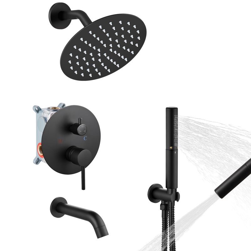 Airuida 3Function Rain Shower System Set Wall Mount Tub Shower Combo with Handheld Shower and Tub Spout8 Inch Shower HeadMatte Black - Image 2