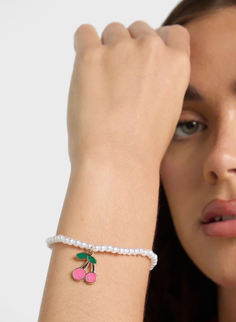 Ginger Cherry Charm Pearl Bracelet