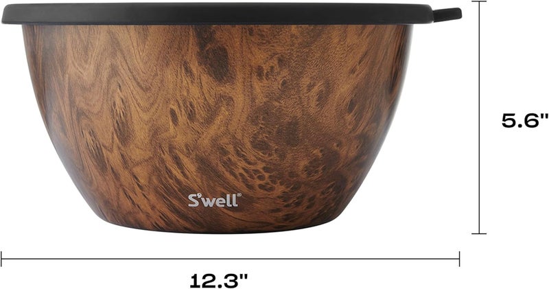 S'well Stainless Steel Salad Bowl Kit XL 184oz, Teakwood, Includes 5oz Canister For Dressing, Serving Utensils, and Removable Tray, Leakproof, Easy to Clean, Dishwasher and Refrigerator Safe - Image 3