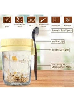 Anna 2-Pack Glass Containers with Lids and Spoons - Sealed Portable Breakfast Cups for Oatmeal, Milk, Salad, and Yogurt  - Image 2