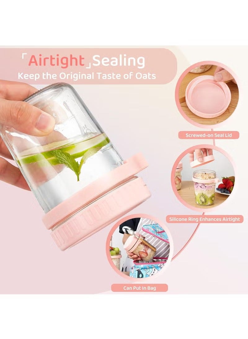 Anna 2-Pack Glass Containers with Lids and Spoons - Sealed Portable Breakfast Cups for Oatmeal, Milk, Salad, and Yogurt - Image 4