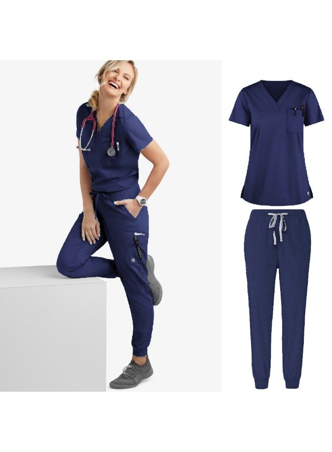 Loquat Womens Medical Scrubs Set Medical Uniform Set Navy Blue - Image 1