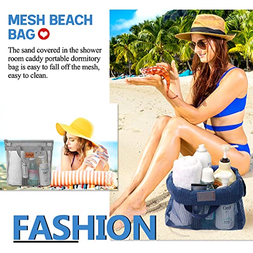 A.DASHER 3 Pcs Portable Mesh Shower Caddy Tote, Quick Dry Tote Bag Mesh Beach Bags for Women, Hanging Toiletry and Bath Organizer for Travel Swimming Sports Gym Camp Shopping College Dorms (Black Gray D Blue) - Image 5