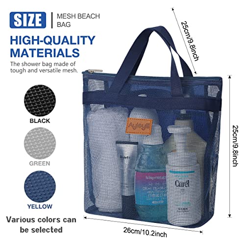 A.DASHER 3 Pcs Portable Mesh Shower Caddy Tote, Quick Dry Tote Bag Mesh Beach Bags for Women, Hanging Toiletry and Bath Organizer for Travel Swimming Sports Gym Camp Shopping College Dorms (Black Gray D Blue) - Image 2