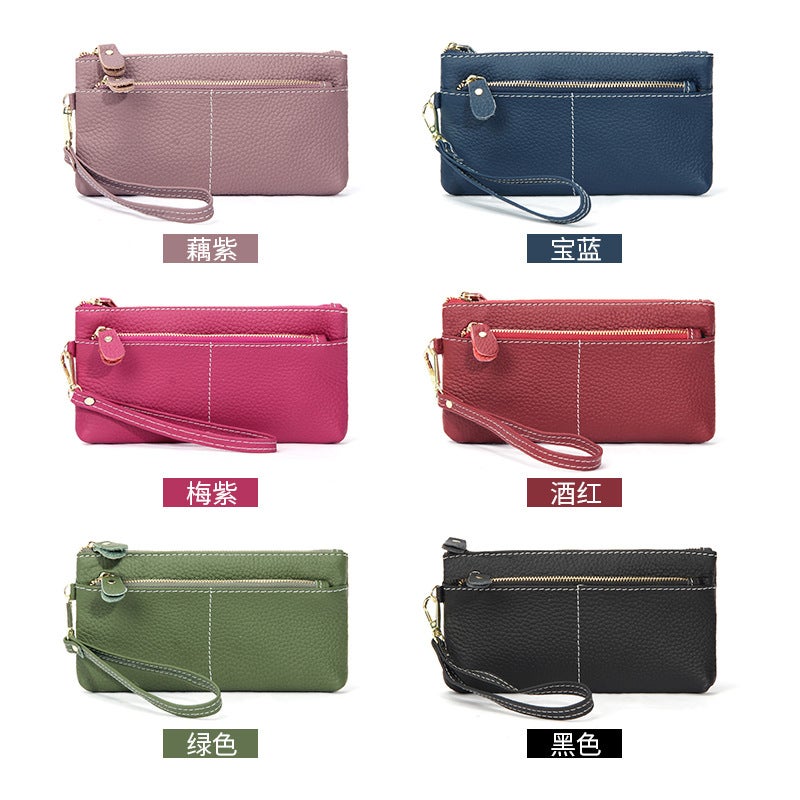 New Style Simple Long Women'S Wallet Fashionable Genuine Leather Clutch Bag Thin Stitch Zipper Clutch Bag For Women - Image 4