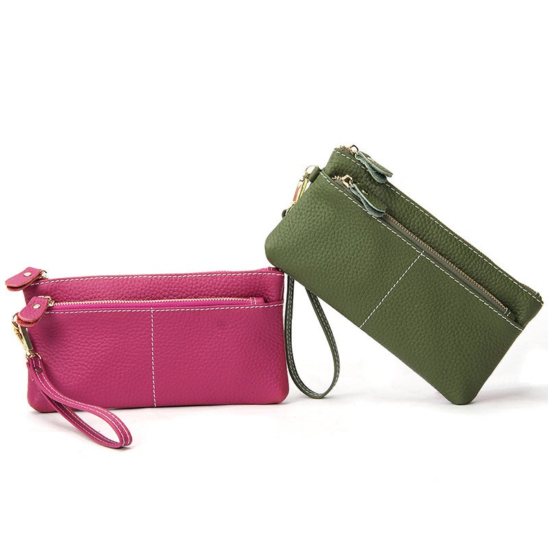 New Style Simple Long Women'S Wallet Fashionable Genuine Leather Clutch Bag Thin Stitch Zipper Clutch Bag For Women - Image 2