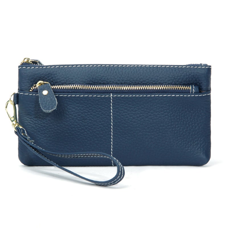 New Style Simple Long Women'S Wallet Fashionable Genuine Leather Clutch Bag Thin Stitch Zipper Clutch Bag For Women - Image 1