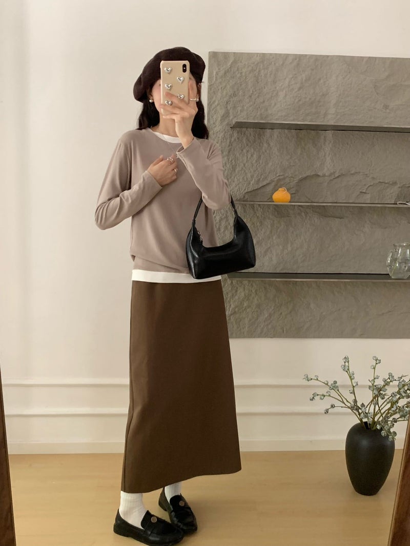 2024 Autumn and Winter New Korean Color Matching T Base Shirt Women's Modal Crewneck Fake Two-piece Long-sleeved Slim-fit Inner T-shirt - Image 5